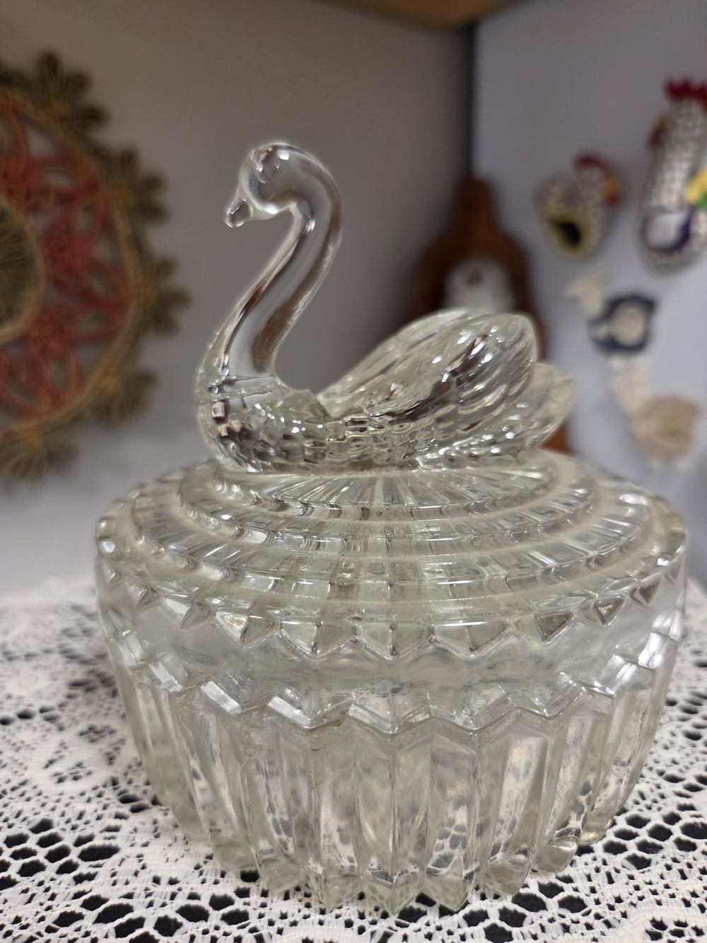 Clear Glass Swan Trinket Jar Decorative Vase